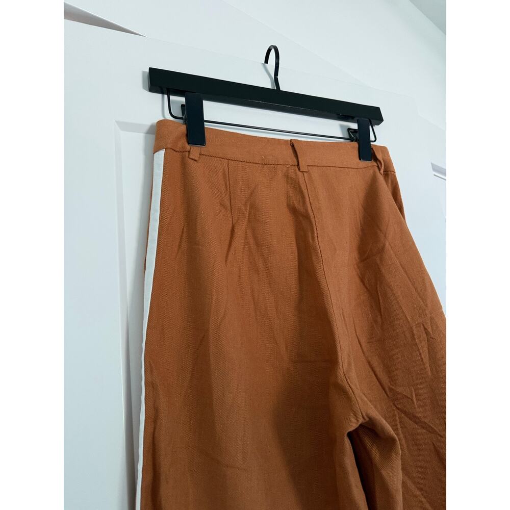 $525 New L’agence Linen Blend Gavin Wide Leg Trousers - Ginger Ivory Stripe - 2 - Picture 6 of 9